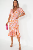 Kayleigh Orange Floral Wrap Dress