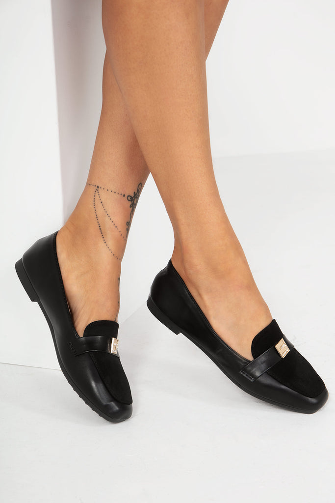 Lainey Black Gold Decor Loafers