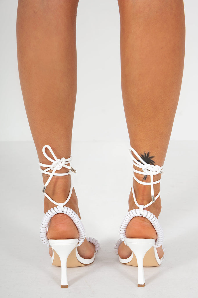 Lakelynn White Cable Lace Up Heels