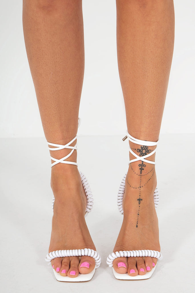 Lakelynn White Cable Lace Up Heels