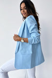 Maxine Baby Blue Ruched Sleeve Blazer
