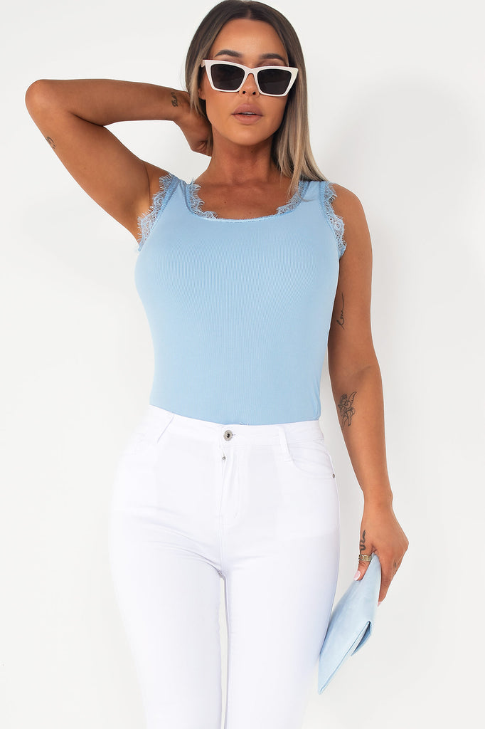 Mila Baby Blue Lace Detail Top