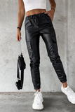 Nailah Black Faux Leather Cargo Trousers