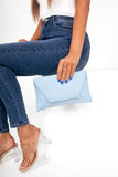 Nettie Powder Blue Suedette Envelope Clutch Bag