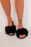 Nika Black Faux Fur Slippers