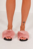 Nika Dusky Pink Faux Fur Slippers