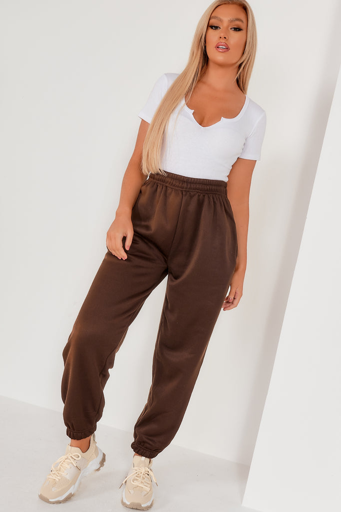 Camel Satin Joggers With Elasticated Cuff