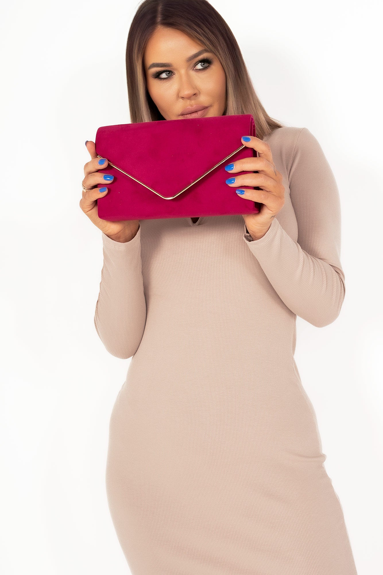 Pamela Berry Suedette Gold Trim Clutch