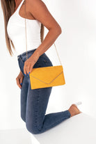 Pamela Mustard Suedette Gold Trim Clutch
