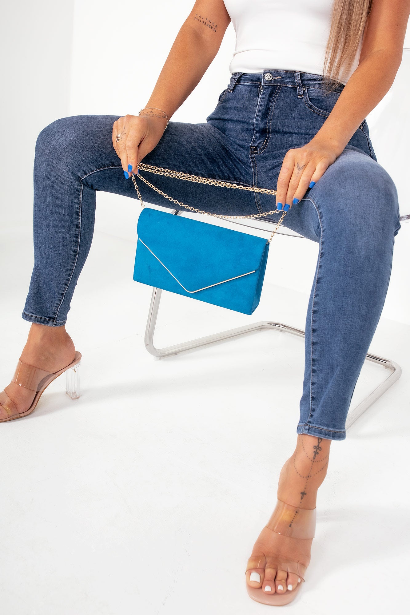 Pamela Teal Suedette Gold Trim Clutch