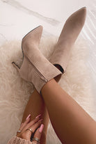 Paulette Stone Suedette Stiletto Boots