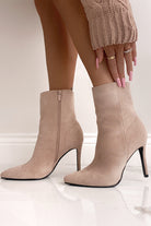 Paulette Stone Suedette Stiletto Boots