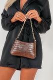 Paz Brown Croc Faux Leather Curved Bag