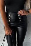 Pearl Black Faux Leather Button Up Leggings
