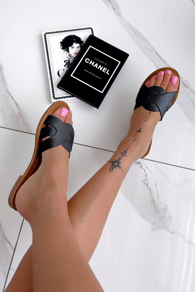 Philomena Black Faux Leather Sandals
