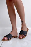 Philomena Black Faux Leather Sandals