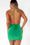 Qahira Green Slinky Ruched Mini Dress
