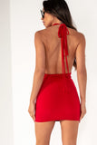 Qahira Red Slinky Ruched Mini Dress