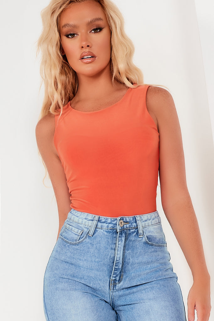 Quinn Orange Sleeveless Slinky Bodysuit