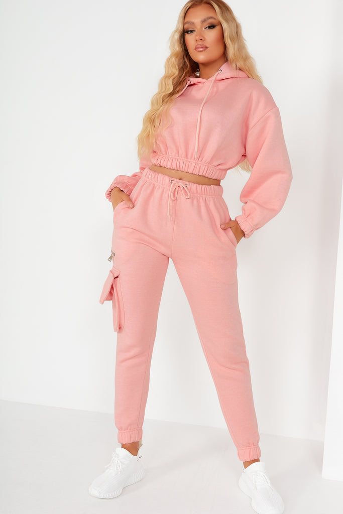 Robyn Pink Crop Hooded Jogger Co Ord