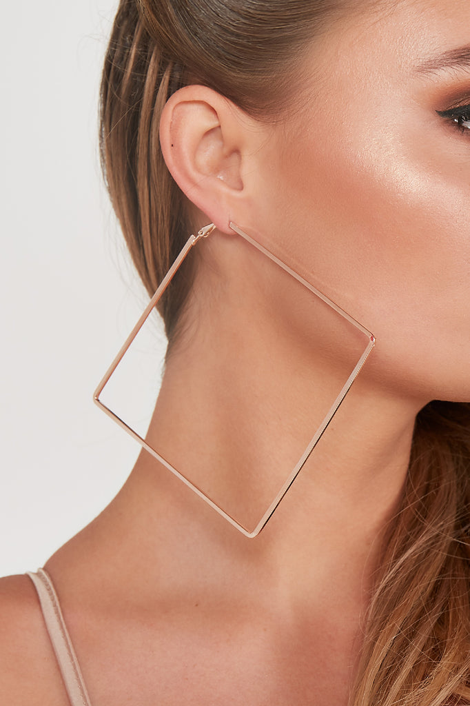 Gold Large Square Hoop Earrings  Accessories  PrettyLittleThing KSA