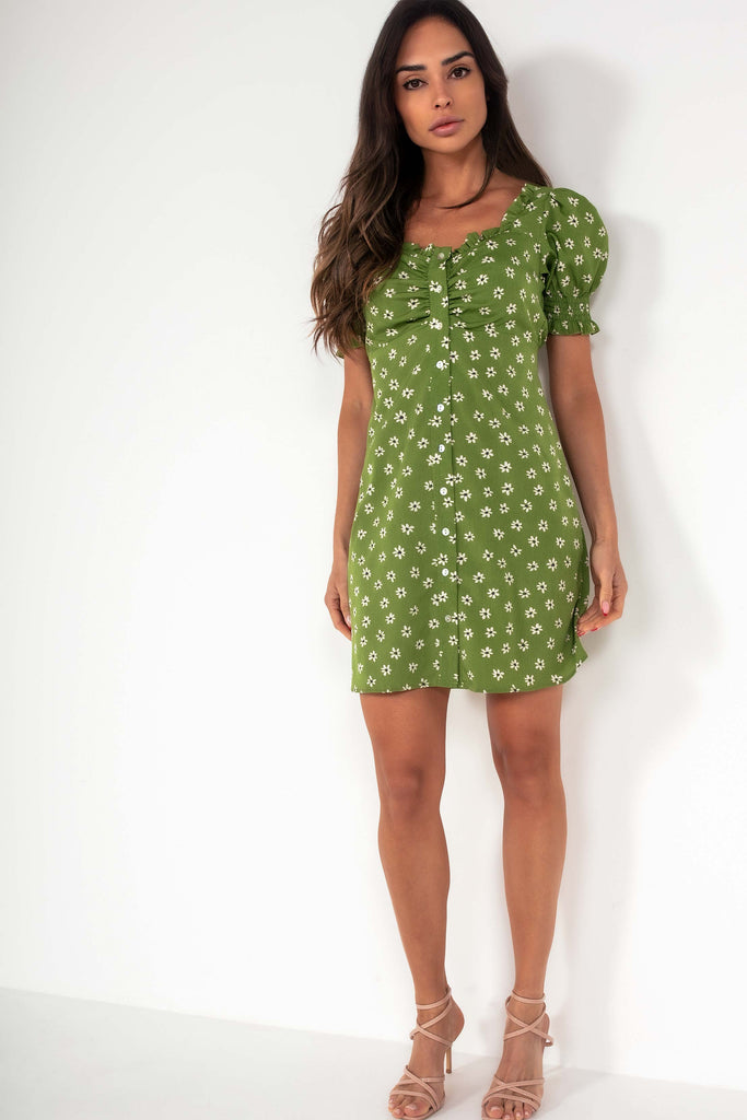 Roses Green Floral Button Up Dress