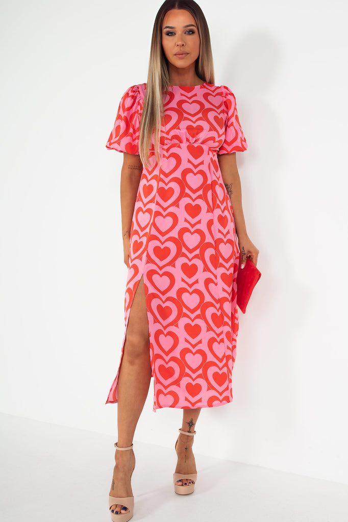 Rowena Pink and Red Heart Print Dress