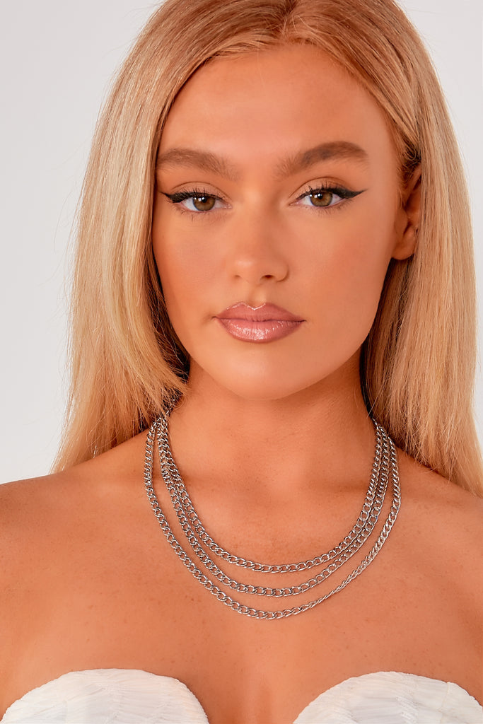 Silver 3 Layer Chain Necklace