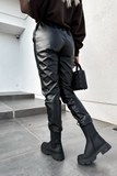 Skyla Black Faux Leather Paperbag Trousers